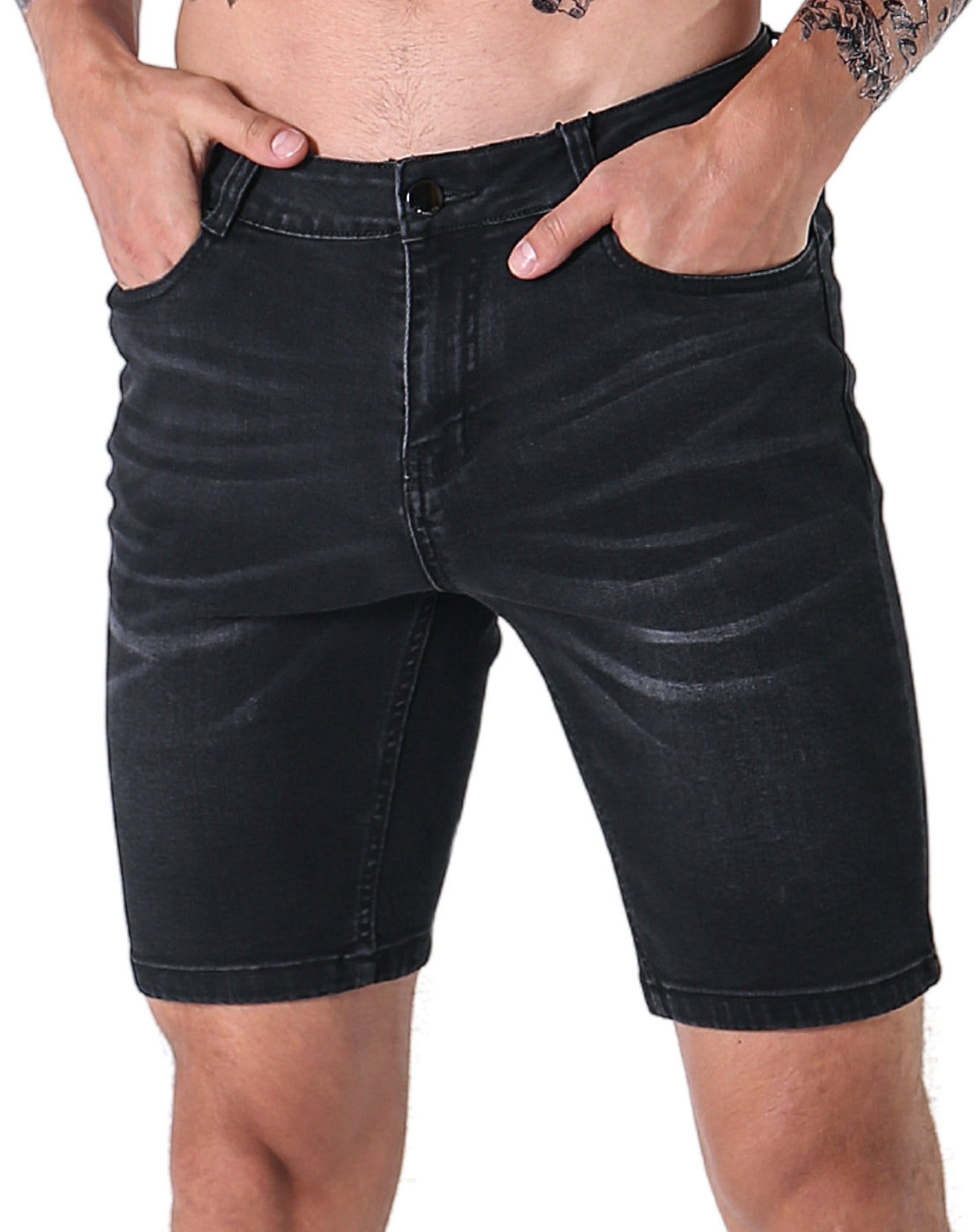 L'MONTE Imported Men's Premium Stretch-Fit Black Denim Shorts