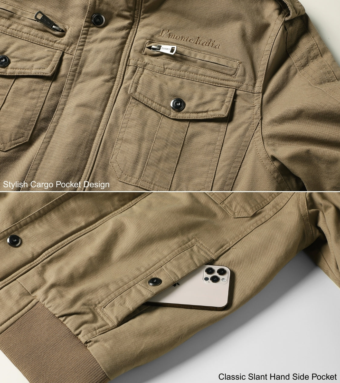 L'MONTE Men's Khaki Military-Style Cargo Winter Jacket My Store