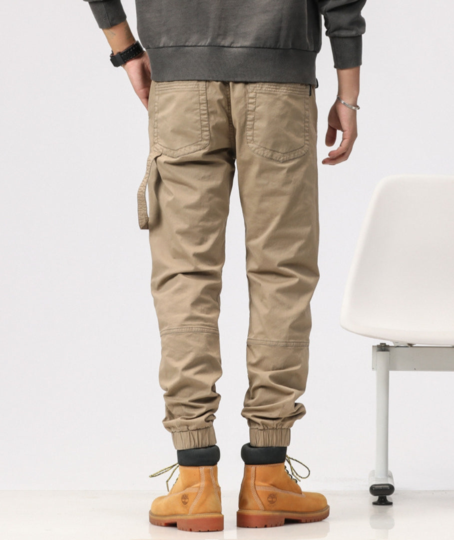 L'MONTE Imported Expandable Elastic Waist Slim Fit Khaki Cotton Cargo Joggers My Store