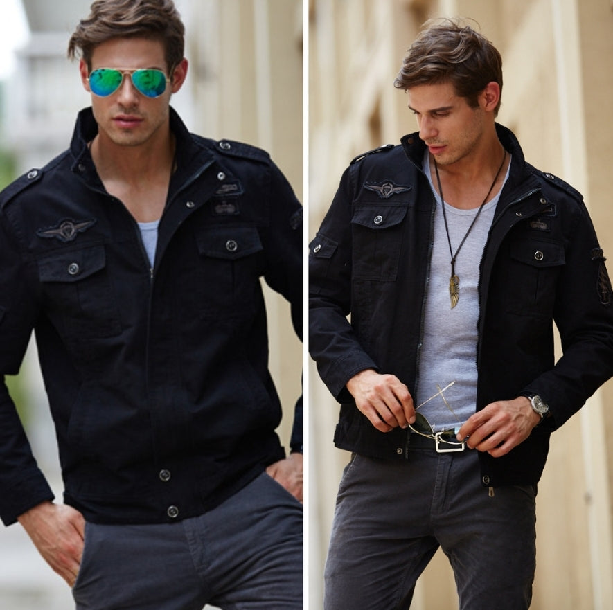 L'MONTE Men's Black Military-Style Bomber Jacket My Store
