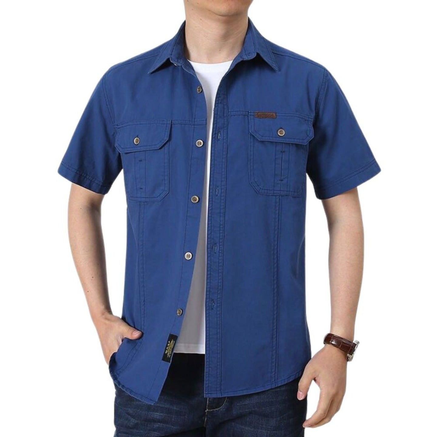 L'monte Men's Cargo Shirts Half Blue Sleeve shirts Lmonte International