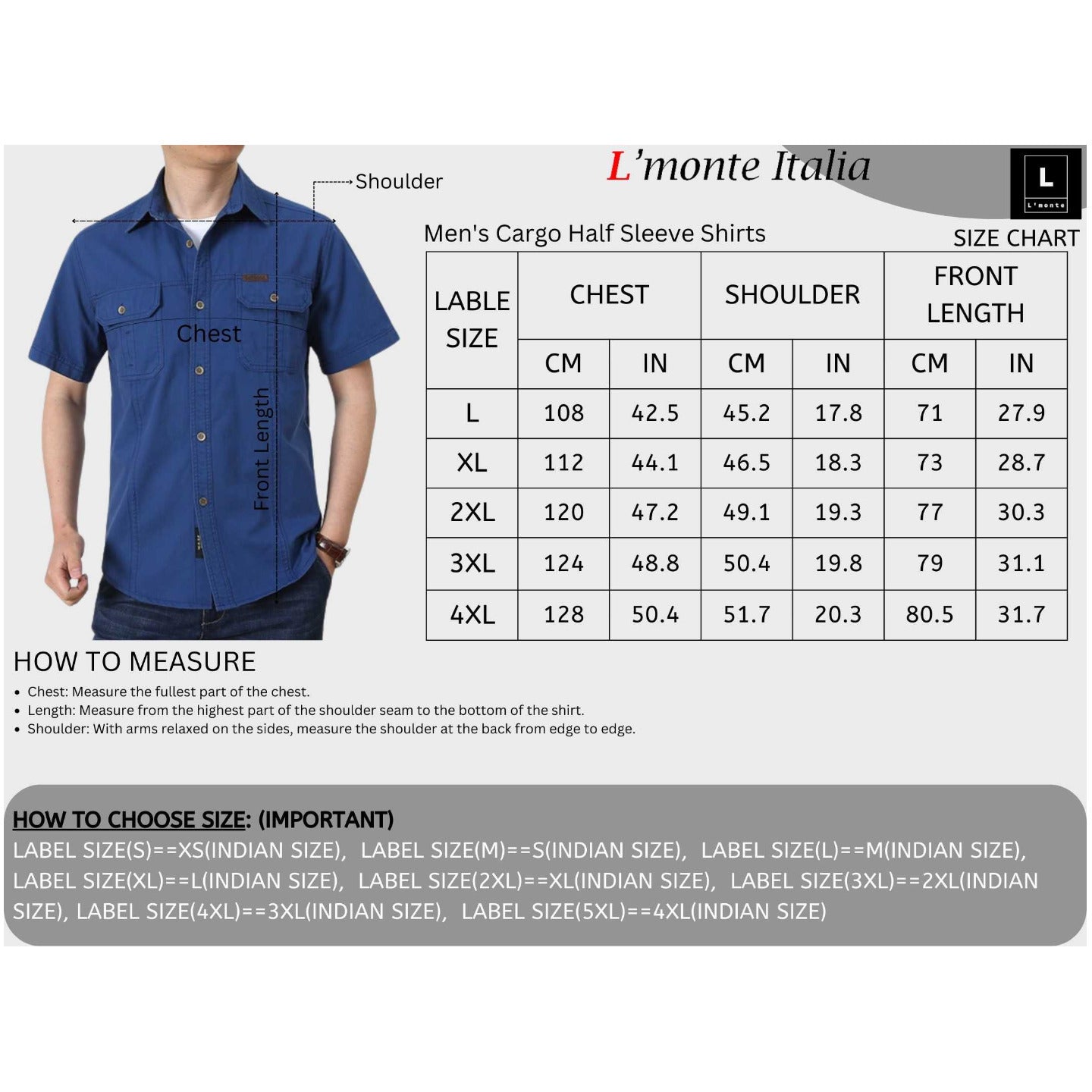 L'monte Men's Cargo Shirts Half Blue Sleeve shirts Lmonte International