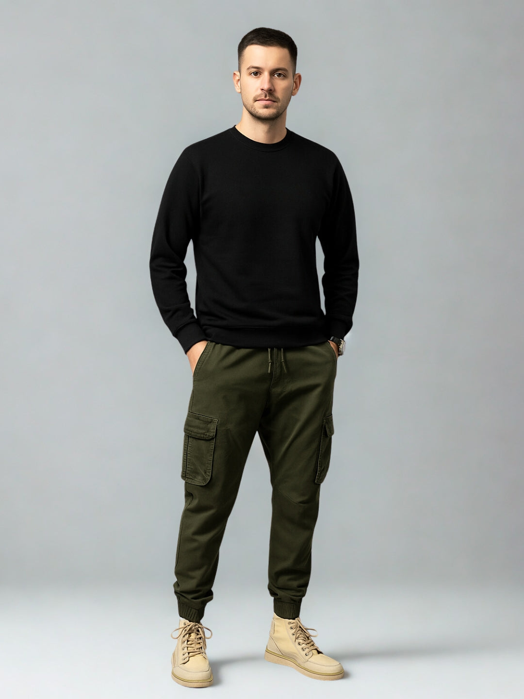L'MONTE Imported Men's Slim Fit Casual Green Cotton Cargo Joggers My Store