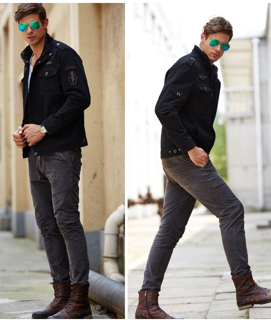 L'MONTE Men's Black Military-Style Bomber Jacket My Store