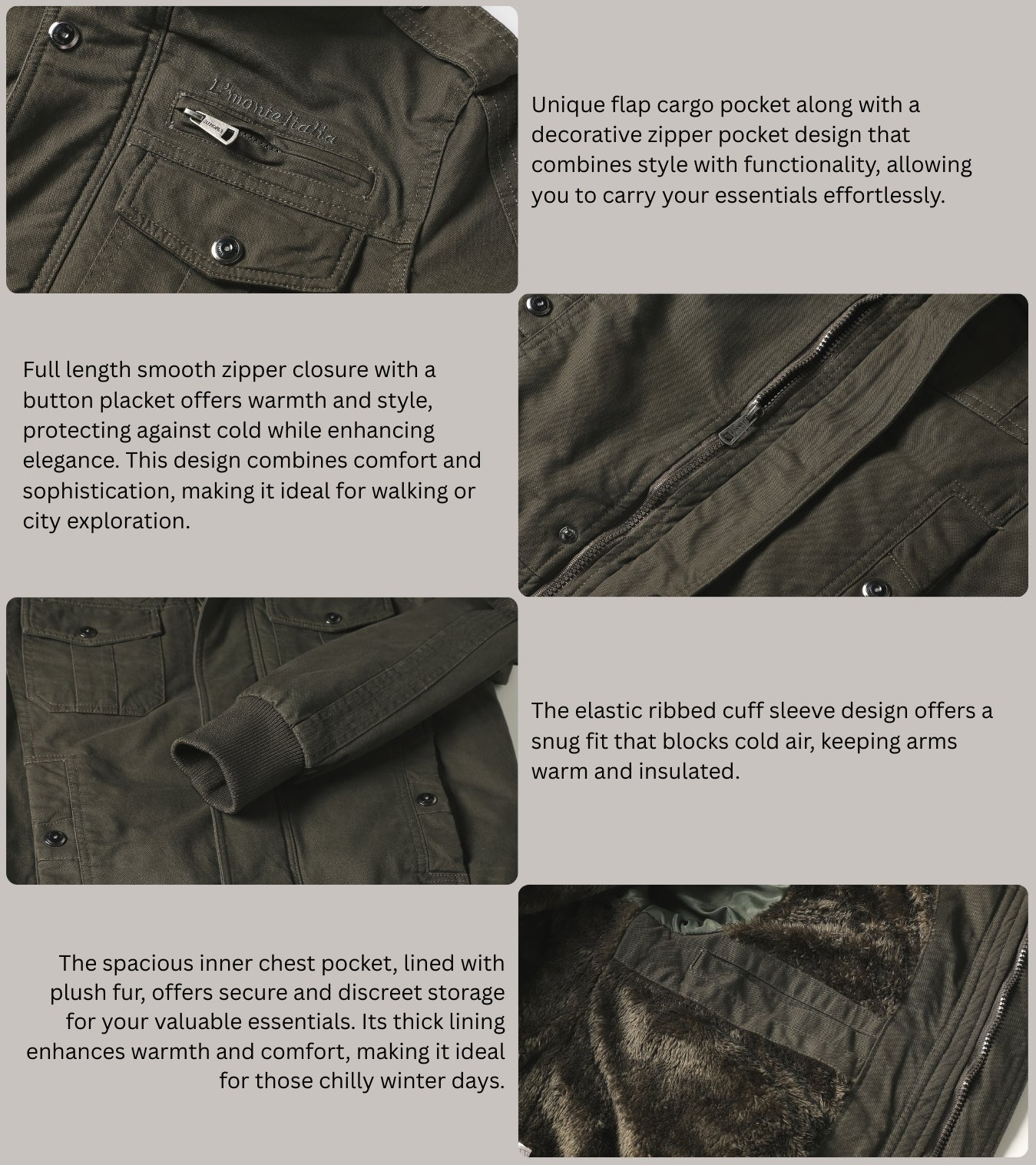 L'MONTE Men's Army Green Military-Style Cargo Winter Jacket My Store