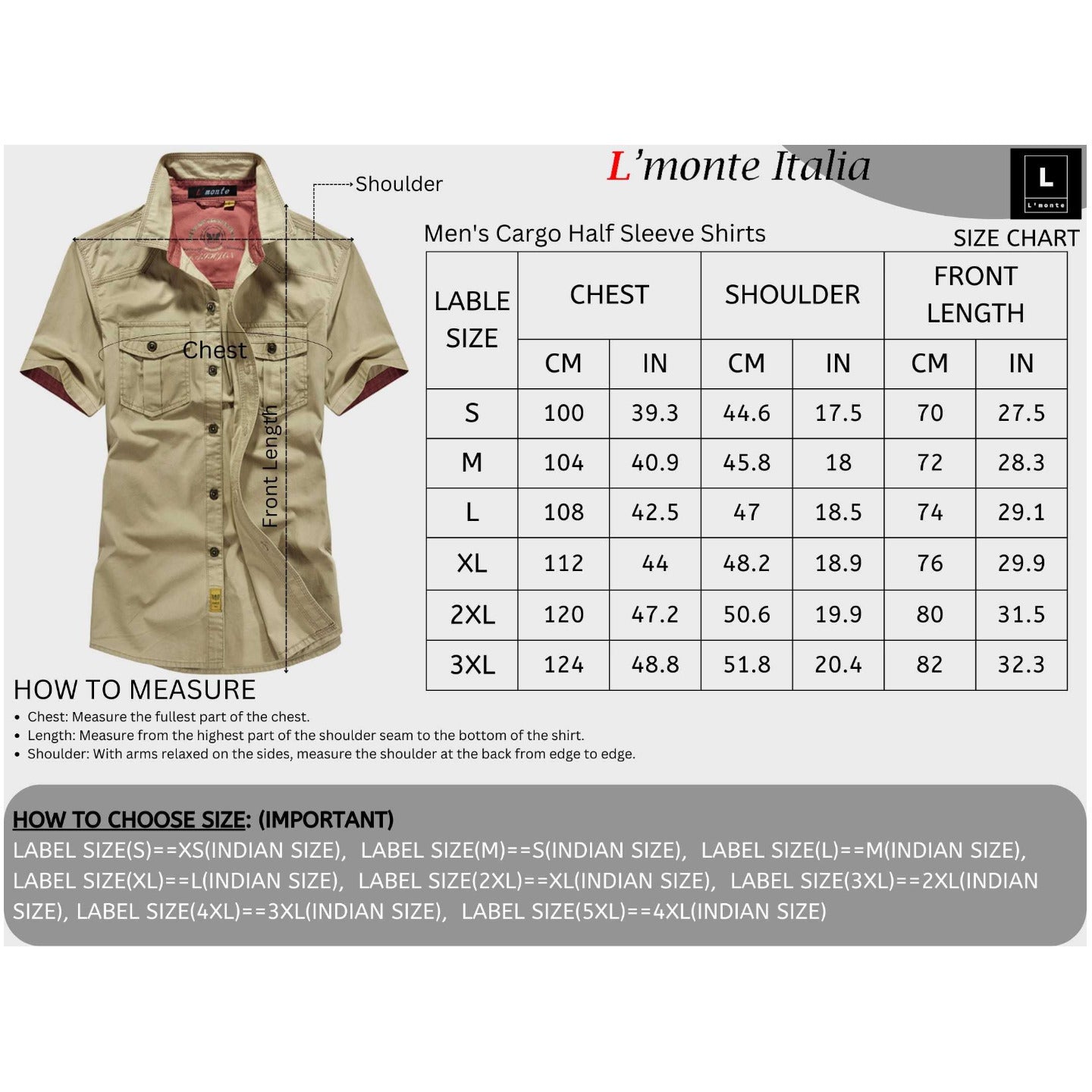 L'monte Men's Grey Cargo Shirts Half Sleeve with Pockets Lmonte International
