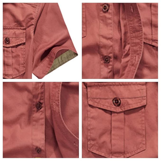 L'monte Men's Brick Red Cargo Shirts Half Sleeve with Pockets Lmonte International