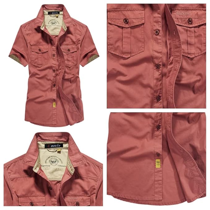 L'monte Men's Brick Red Cargo Shirts Half Sleeve with Pockets Lmonte International