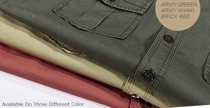 L'monte Men's Brick Red Cargo Shirts Half Sleeve with Pockets Lmonte International