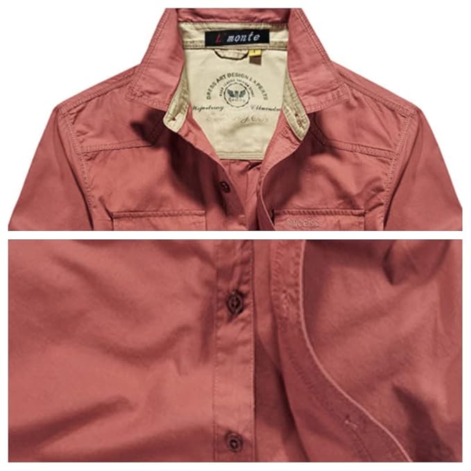 L'monte Men's Brick Red Cargo Shirts Half Sleeve with Pockets Lmonte International