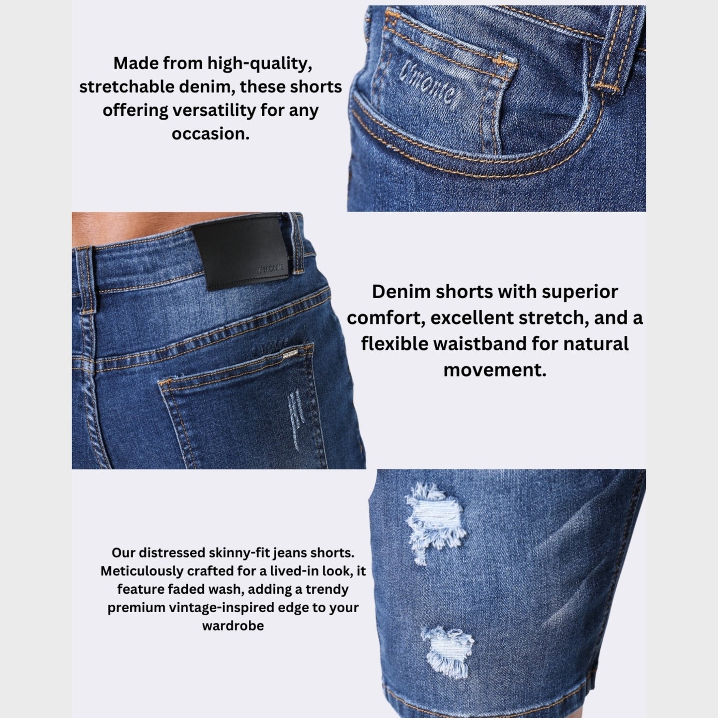 L'MONTE Imported Men's Premium Distressed Stretch Denim Shorts My Store