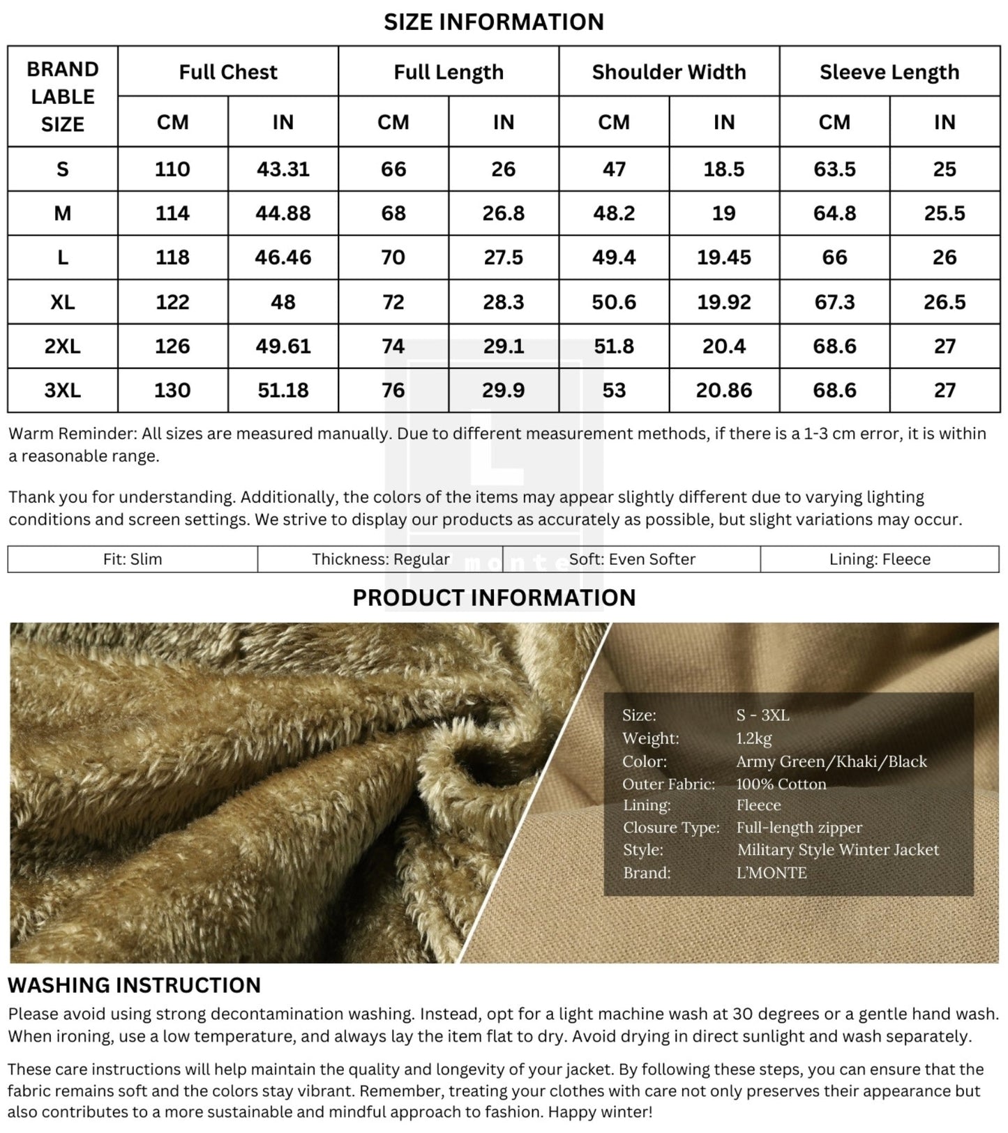 L'MONTE Men's Khaki Military-Style Cargo Winter Jacket My Store