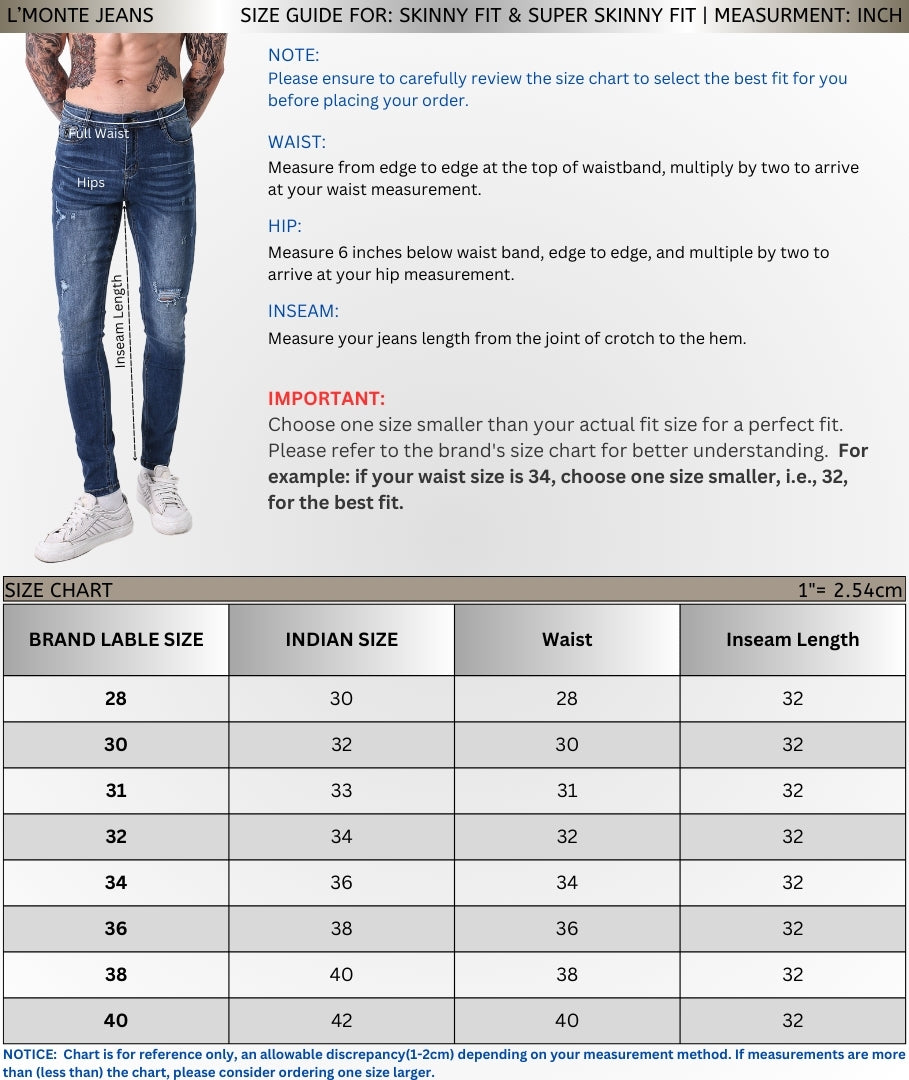 L'MONTE Imported Super Skinny Fit Stretchable Denim Jeans Lmonte International
