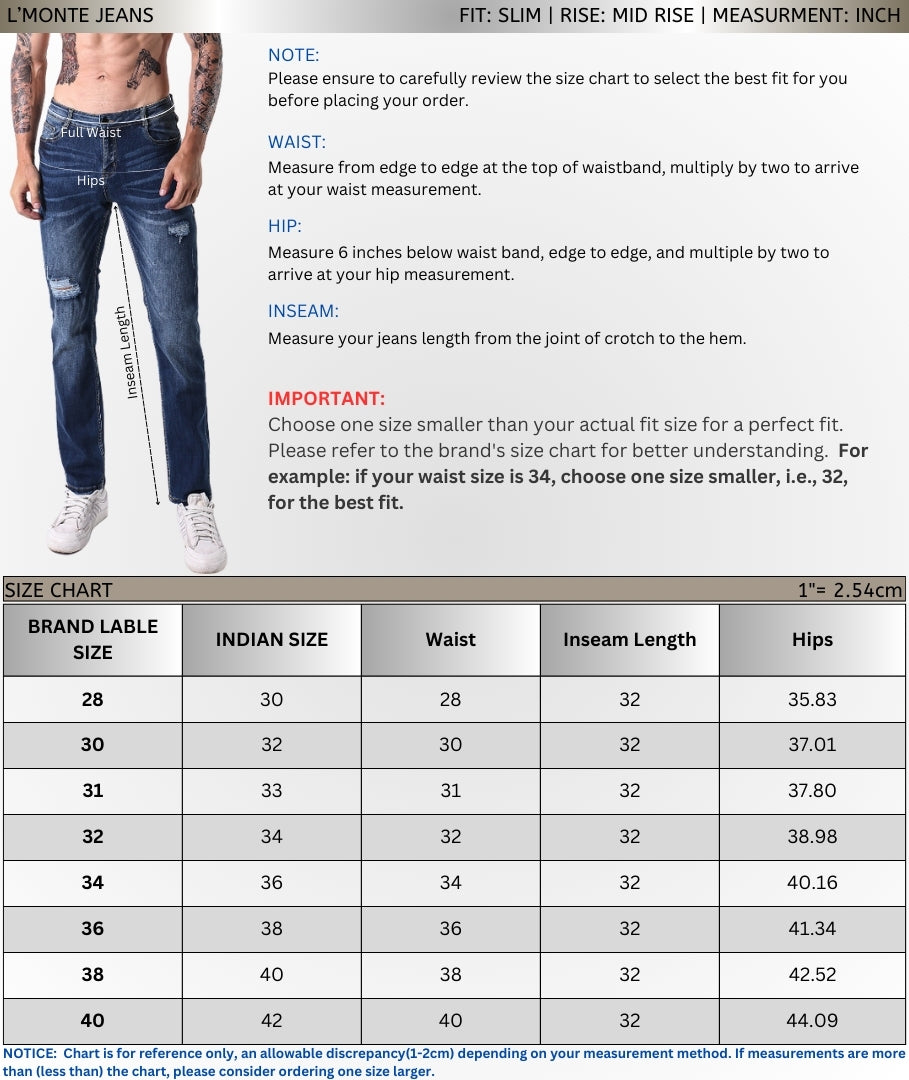 L'MONTE Imported Denim Jeans Pant for Men Blue Stretchable Jeans My Store