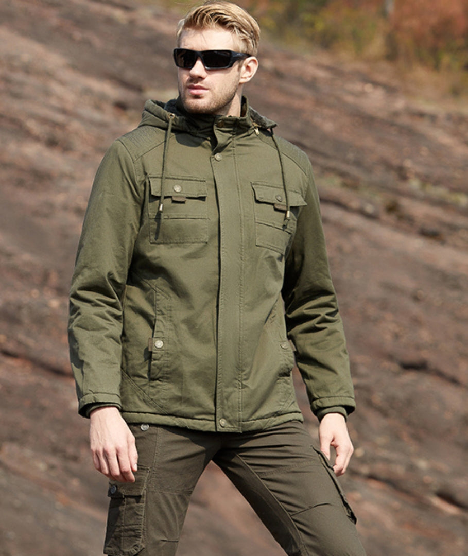 L'MONTE Men's Green Winter Jacket With Detachable Hood My Store