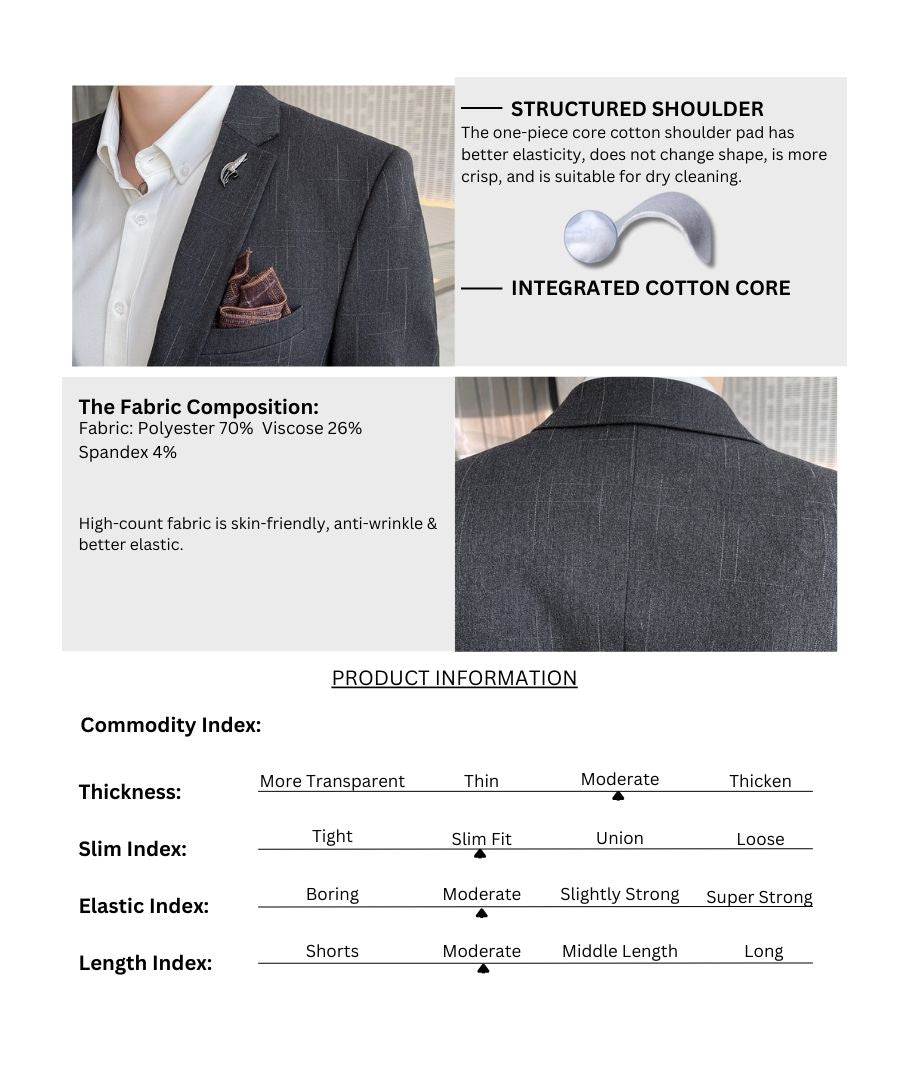 L'MONTE 3 Piece Imported Black Suit for Men - Slim Fit Formal Blazer, Vest & Pants