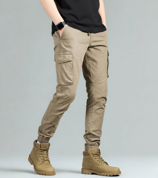 L'MONTE Men's Khaki Cotton Stretch Cargo Joggers Lmonte International