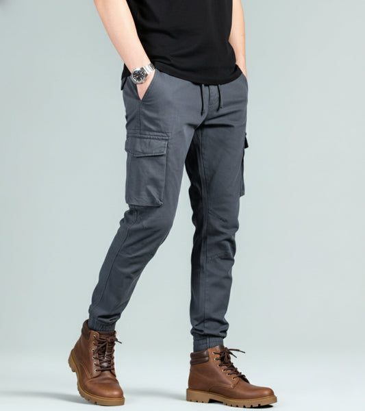 L'MONTE Men's Grey Cotton Stretch Cargo Joggers Lmonte International
