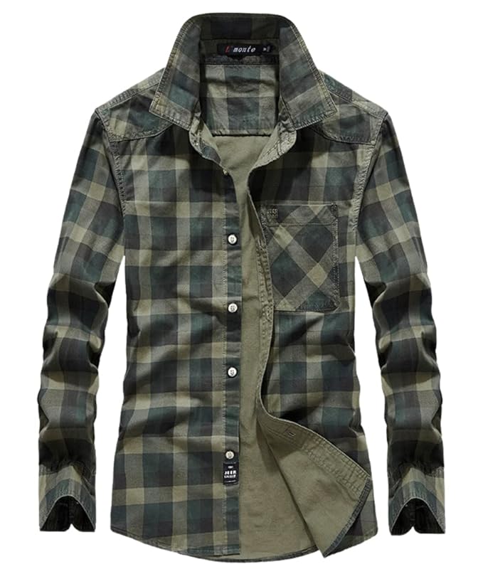 L'MONTE Men's Casual Checkered Green Shirts Full Sleeve Lmonte International