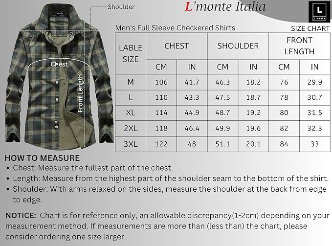 L'MONTE Men's Casual Checkered Green Shirts Full Sleeve Lmonte International