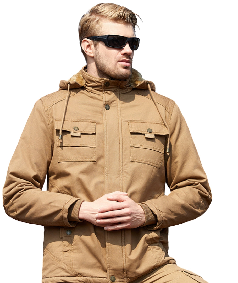 L'MONTE Men's Khaki Winter Jacket With Detachable Hood My Store