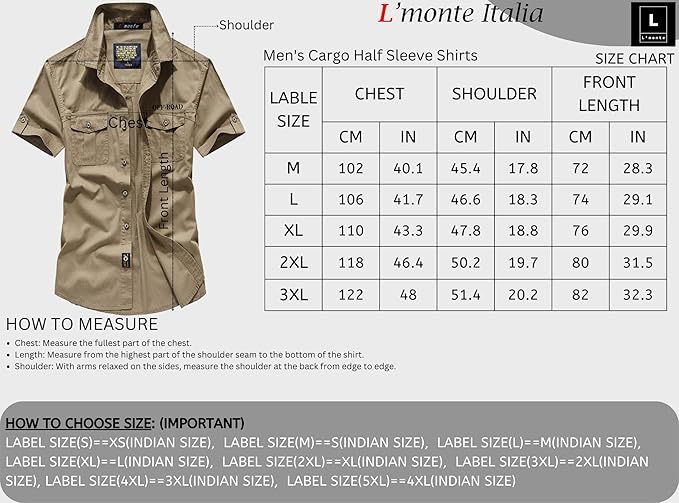 L'monte Men's Cargo Shirts Half Sleeve Khaki shirts My Store