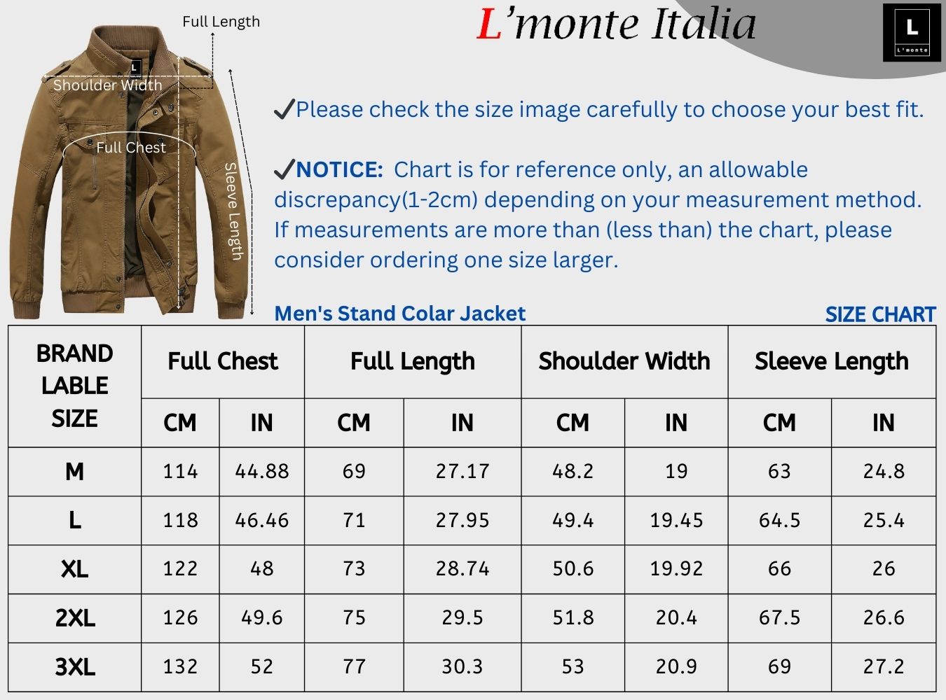 L'MONTE Men's Khaki Casual Bomber Jacket My Store