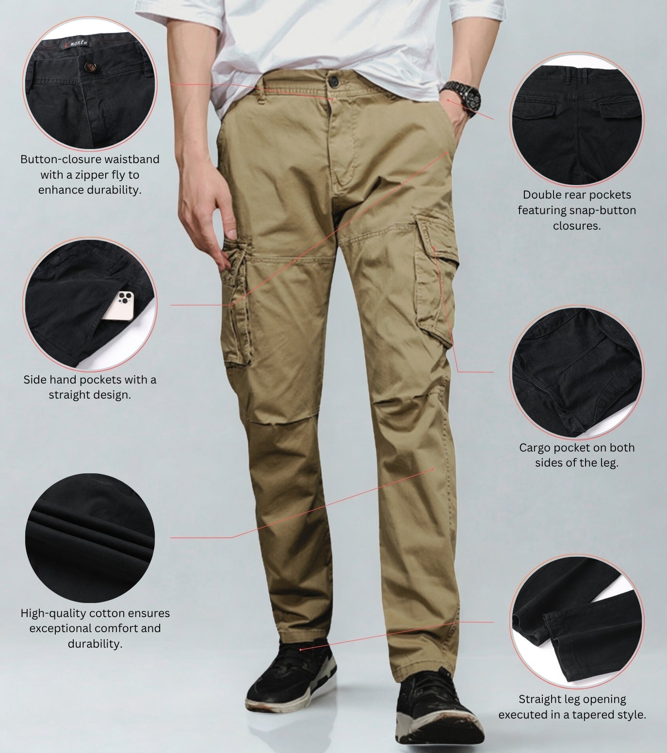 L'MONTE Imported Men's Regular Fit Casual Brown Cotton Cargo Joggers My Store