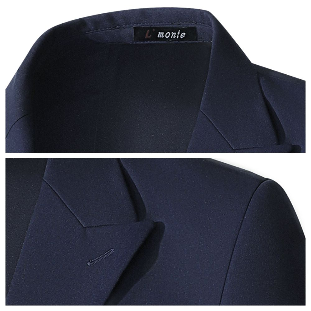 L'MONTE Men's 3-Piece Slim Fit Suit Set in Blue | Formal Blazer, Vest & Pant with One-Button Closure for Weddings, Business, and Parties