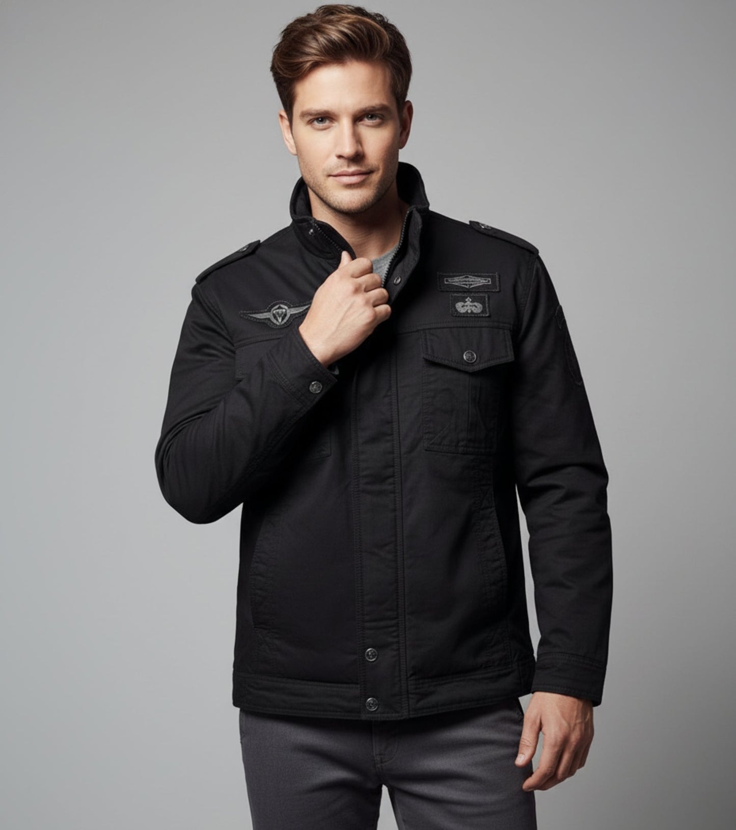 L'MONTE Men's Black Fleece-Lined Bomber Jacket My Store