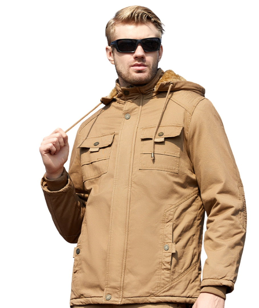 L'MONTE Men's Khaki Winter Jacket With Detachable Hood My Store