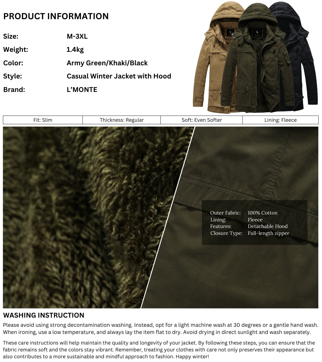 L'MONTE Men's Black Heavy-Duty Winter Jacket My Store