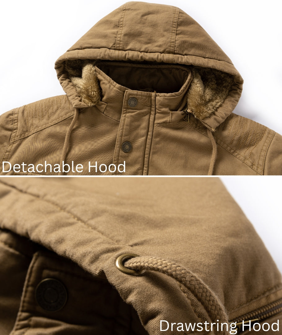 L'MONTE Men's Khaki Winter Jacket With Detachable Hood My Store