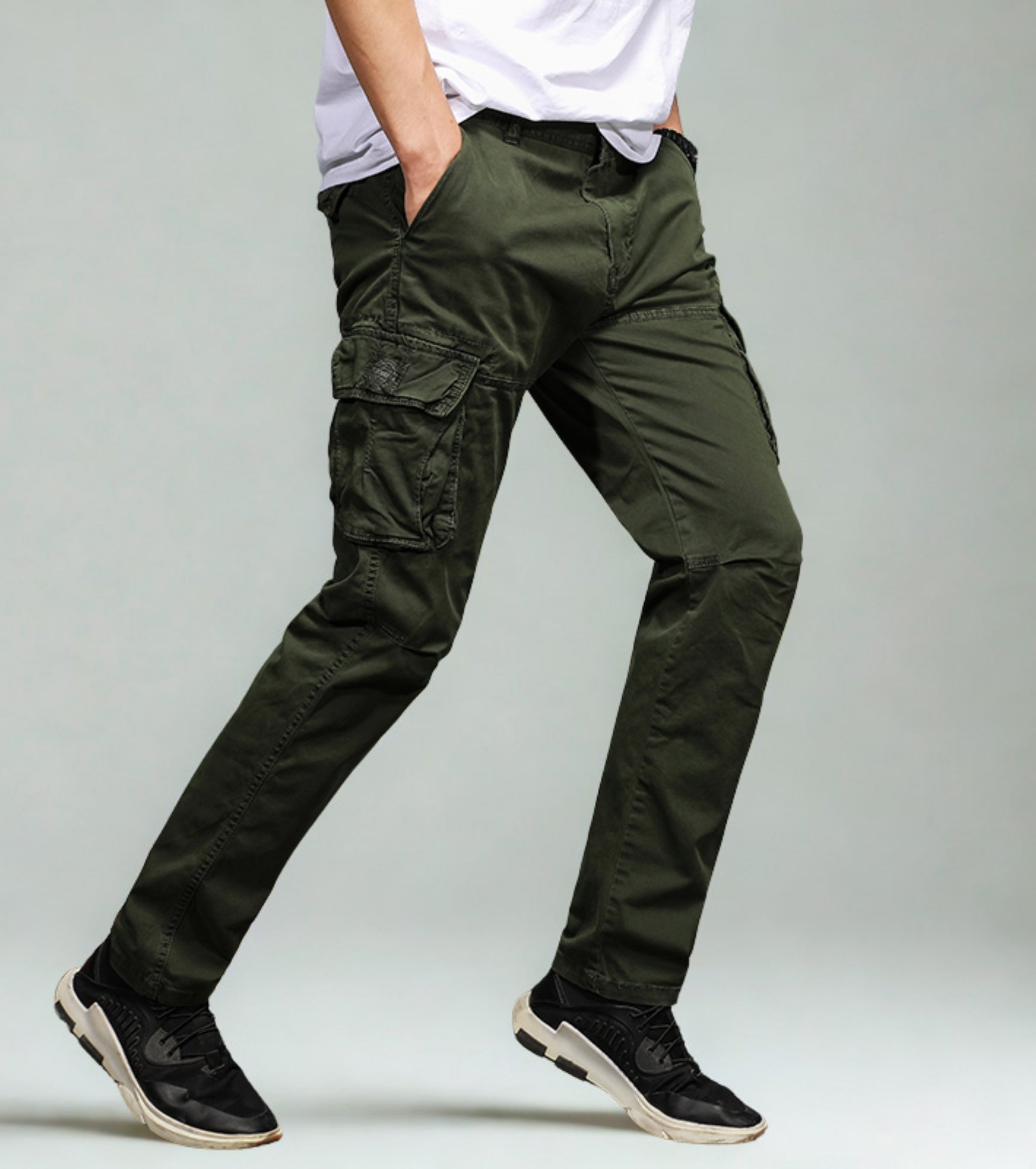 L'MONTE Imported Men's Regular Fit Casual Green Cotton Cargo Joggers