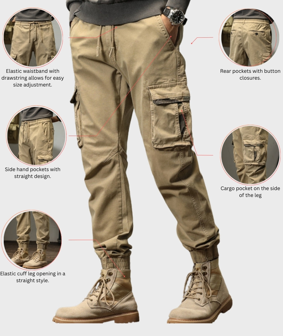 L'MONTE Imported Men's Slim Fit Casual Khaki Cotton Cargo Joggers My Store