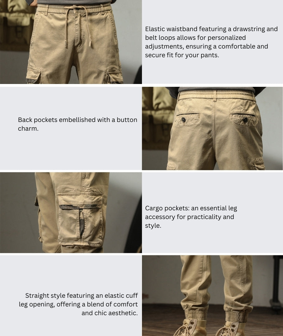 L'MONTE Imported Men's Slim Fit Casual Khaki Cotton Cargo Joggers My Store