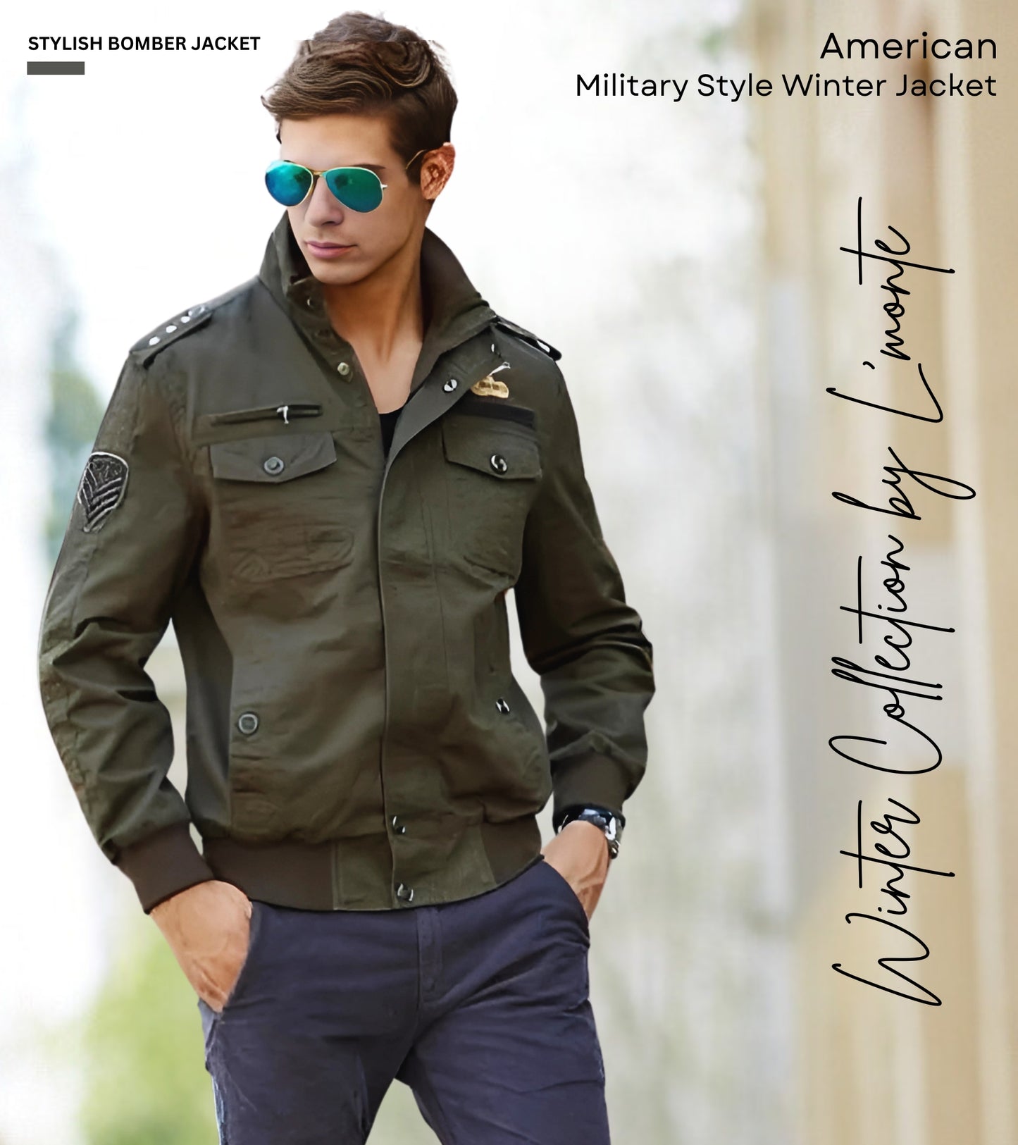 L'MONTE Men's Army Green Military Style Cargo Cotton Jacket My Store