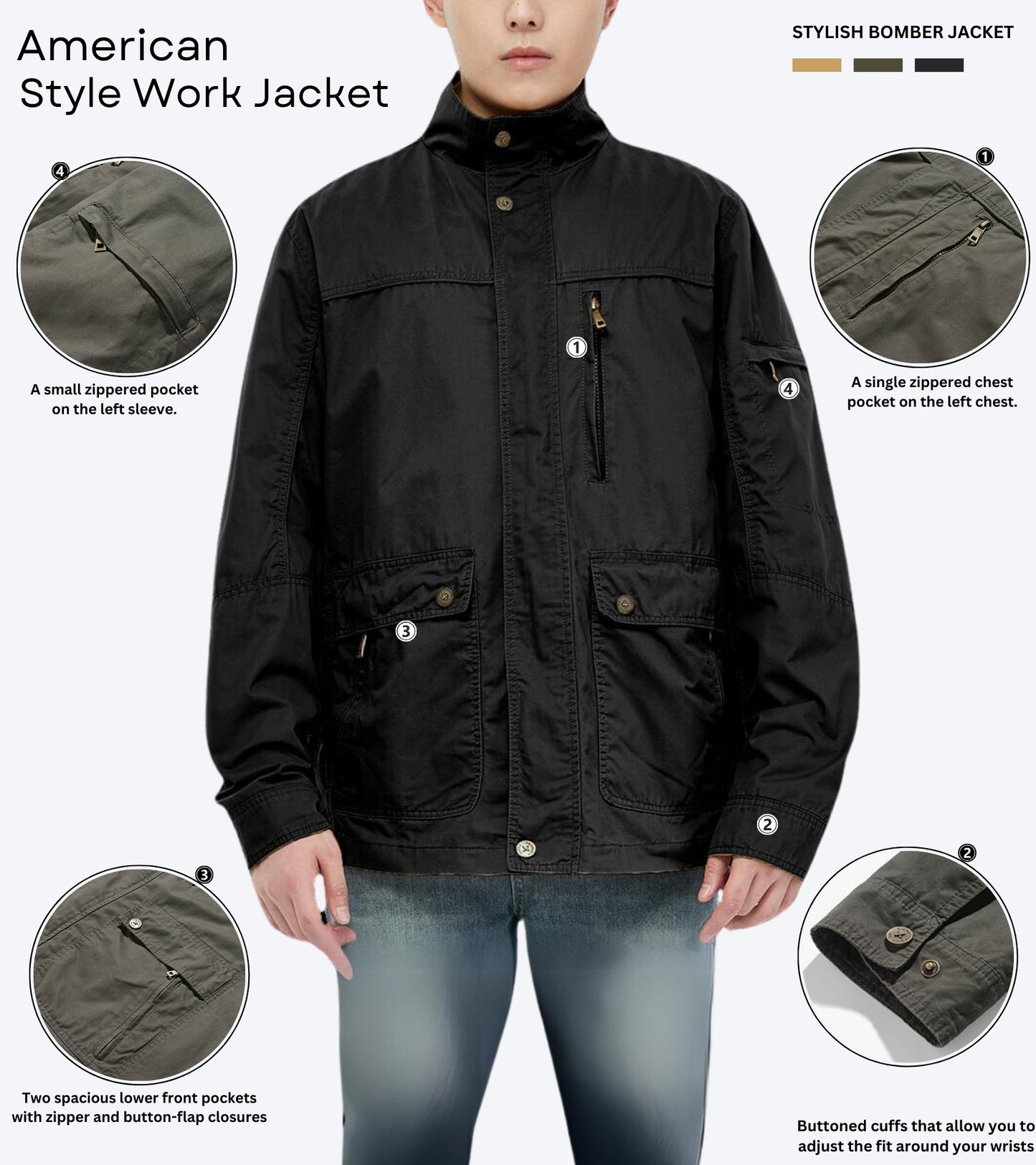 L'MONTE Men's Cotton Black Jacket For Mild Winter My Store