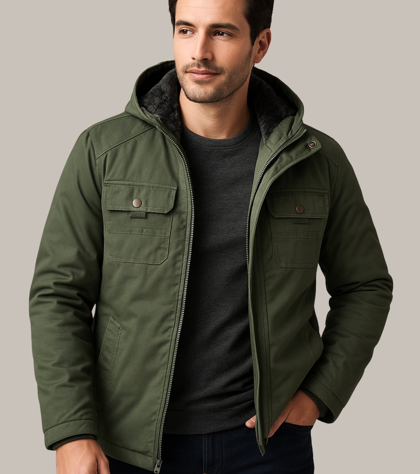 L'MONTE Men's Green Winter Jacket With Detachable Hood My Store