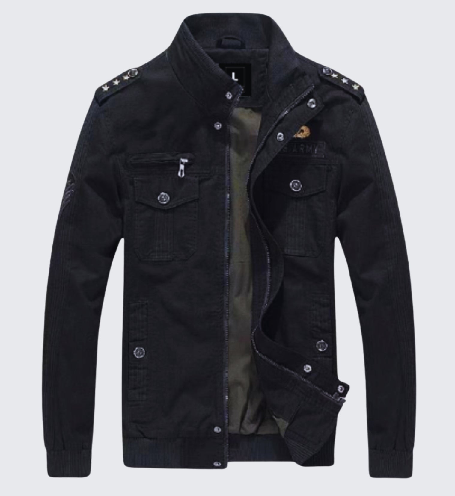 L'MONTE Men's Military-Style Black Cargo Jacket For Mild Winter