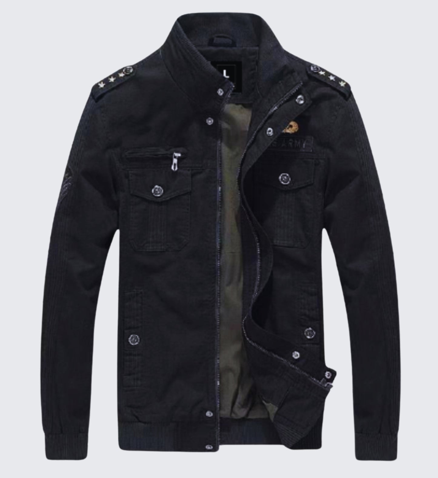 L'MONTE Men's Military-Style Black Cargo Jacket For Mild Winter My Store