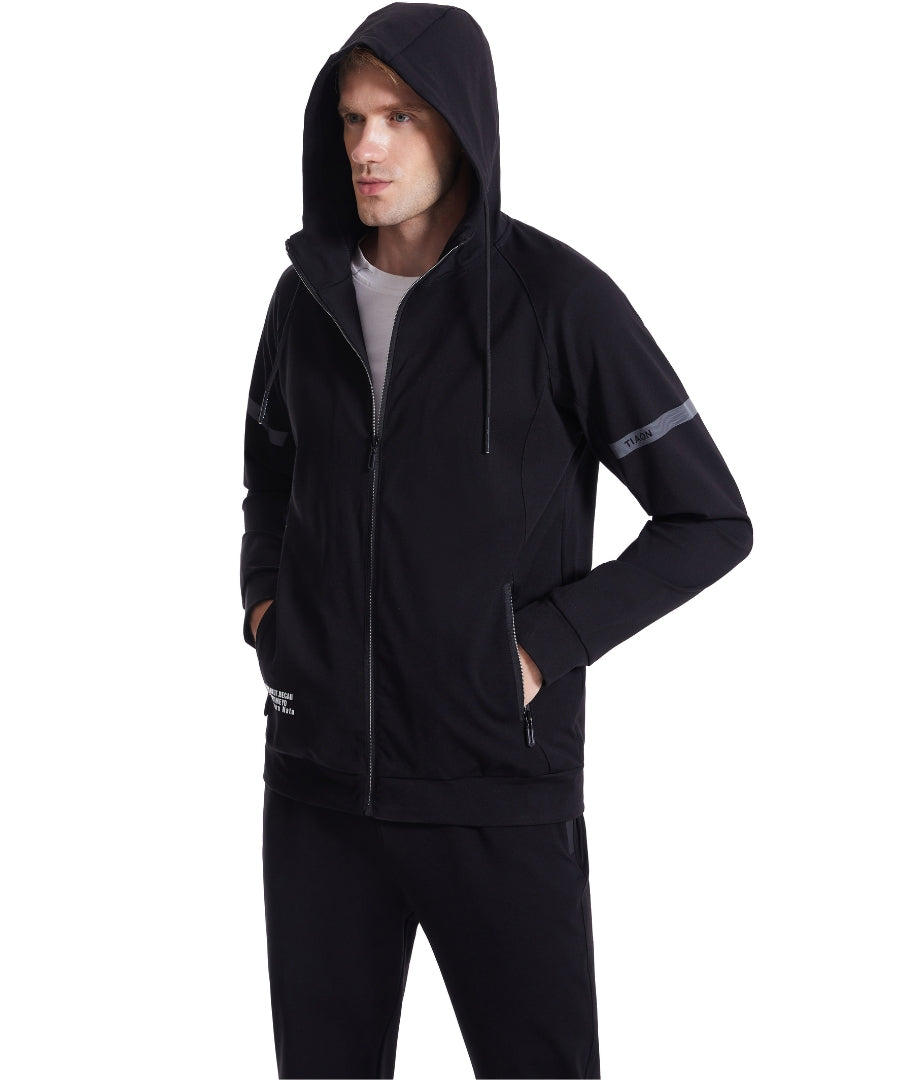 L'MONTE Men's Full Zip 2 Piece Black Hoodie Tracksuits My Store