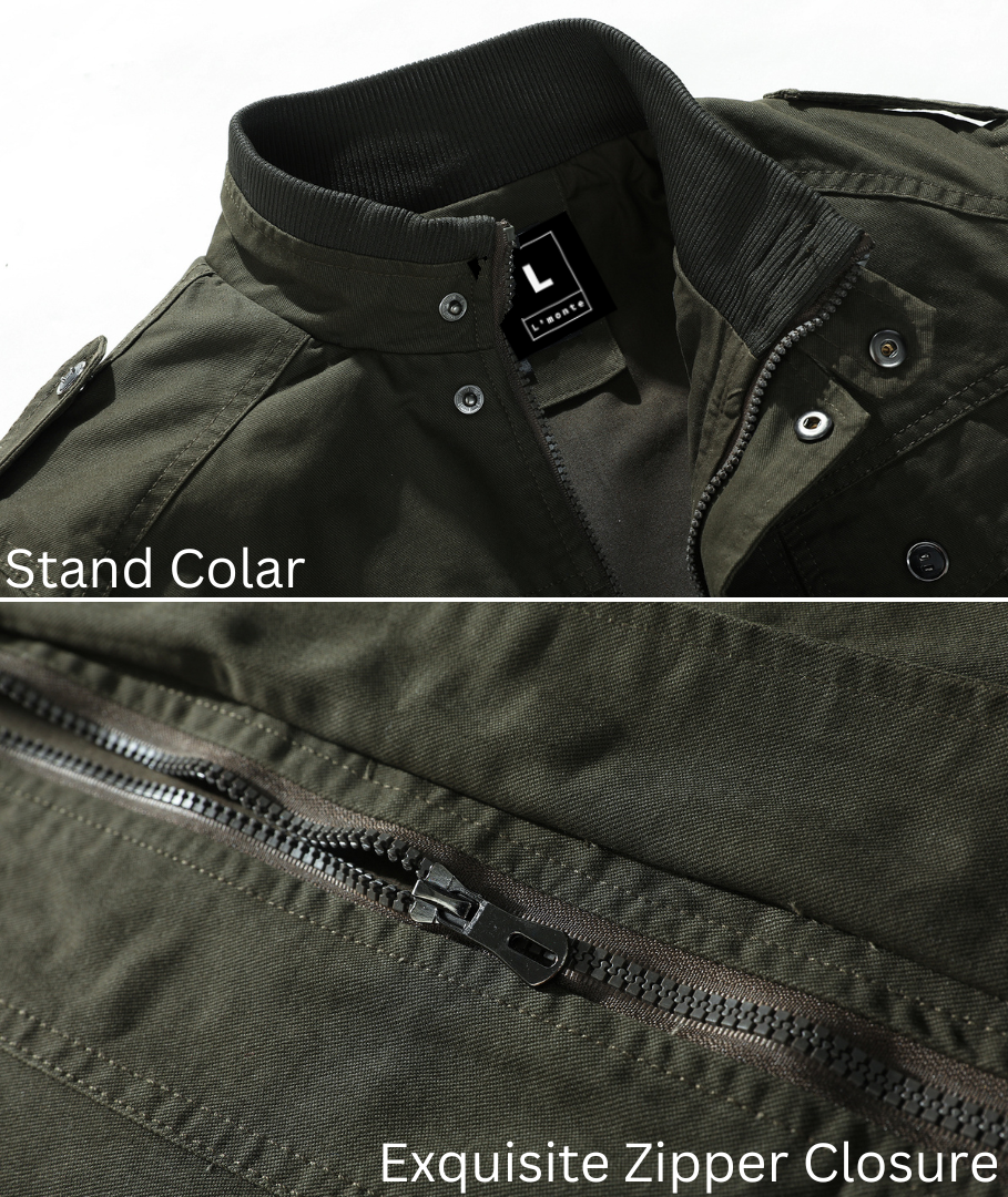 L'MONTE Men's Army Green Casual Bomber Jacket My Store