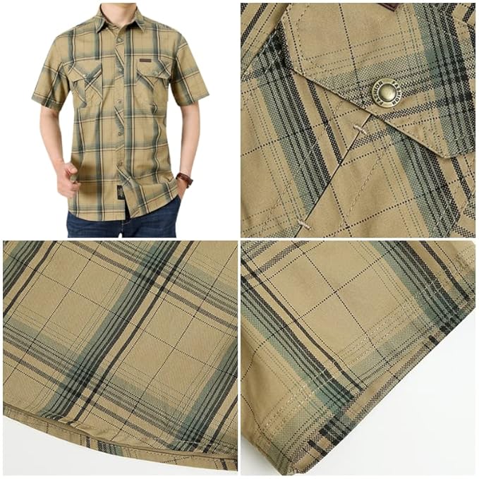 L'MONTE Imported Men's Cotton Khaki Casual Checkered Shirts Lmonte International