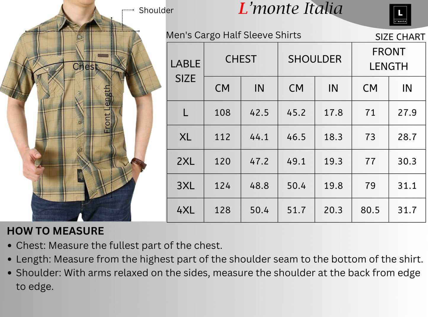 L'MONTE Imported Men's Cotton Khaki Casual Checkered Shirts Lmonte International