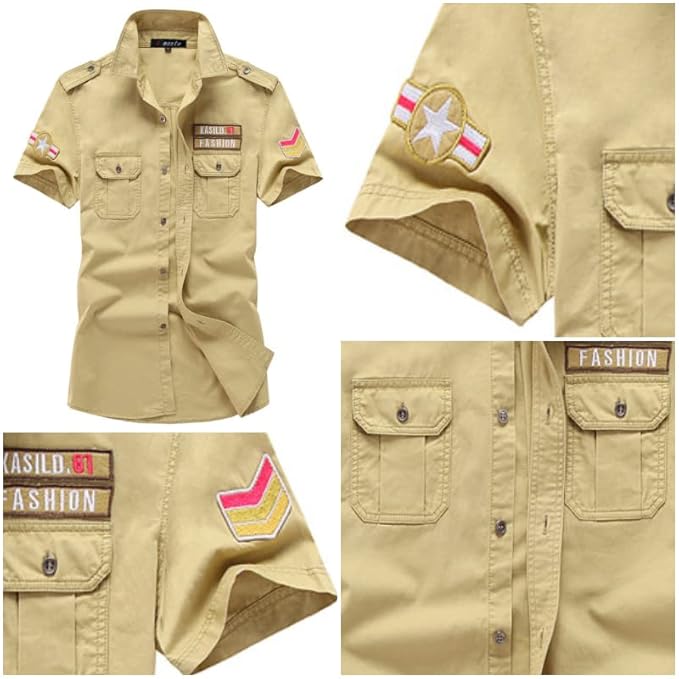 L'monte Men's Cargo Shirts Half Sleeve with Pockets My Store
