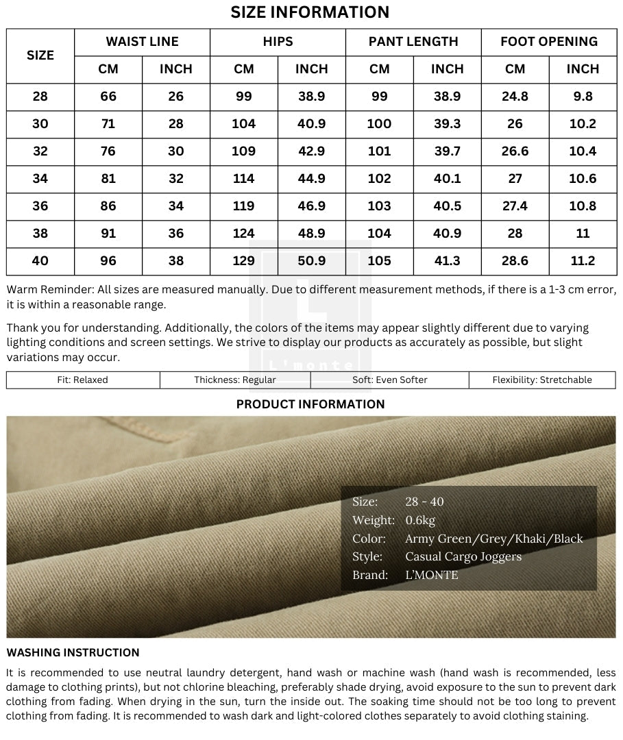 L'MONTE Imported Men's Slim Fit Casual Khaki Cotton Cargo Joggers My Store