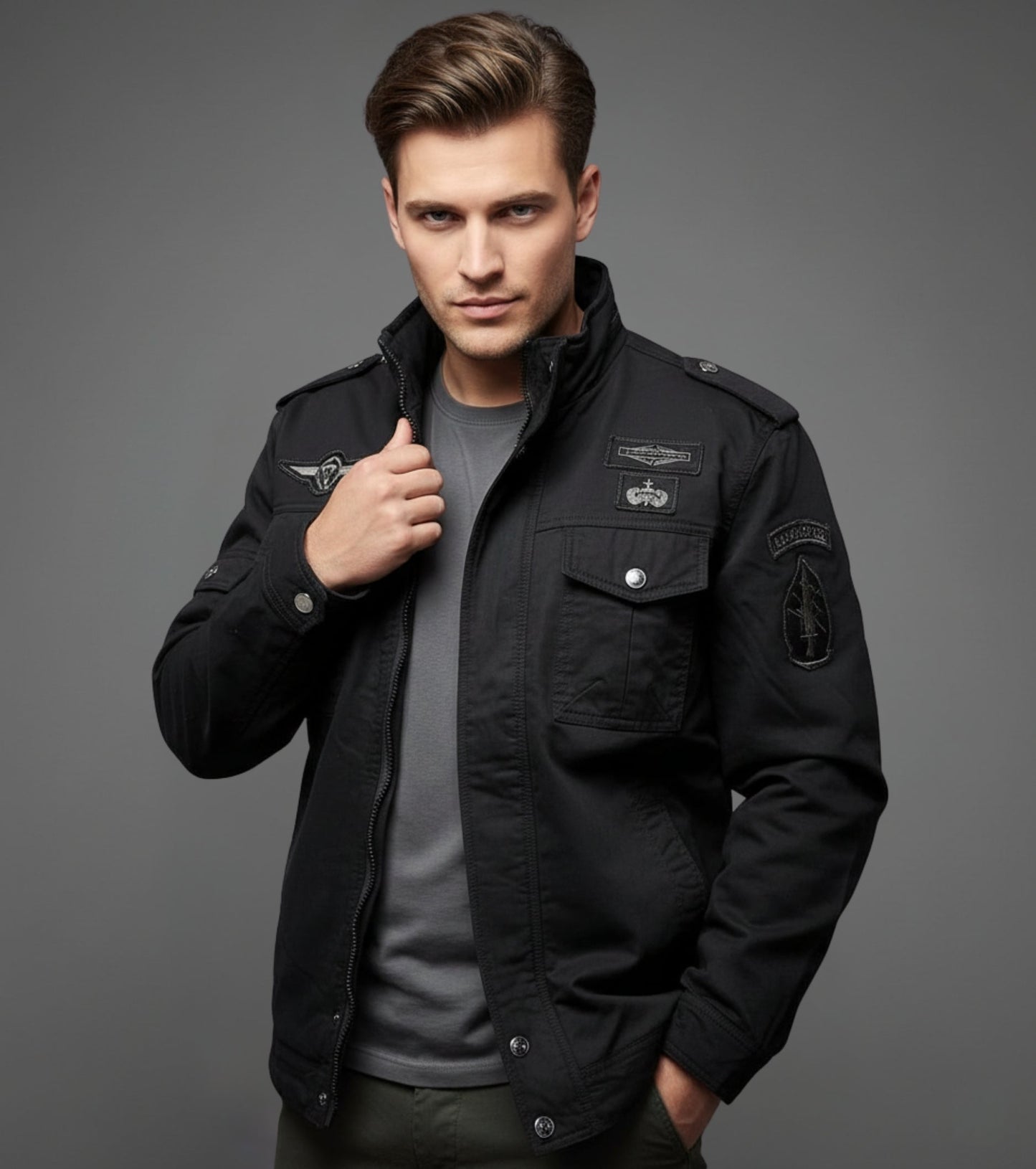 L'MONTE Men's Black Fleece-Lined Bomber Jacket My Store