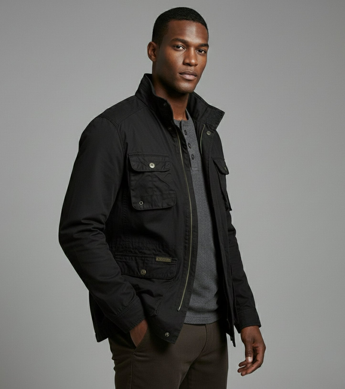L'MONTE Men's Black Cotton Outdoor Fall Jacket For Mild Winter My Store