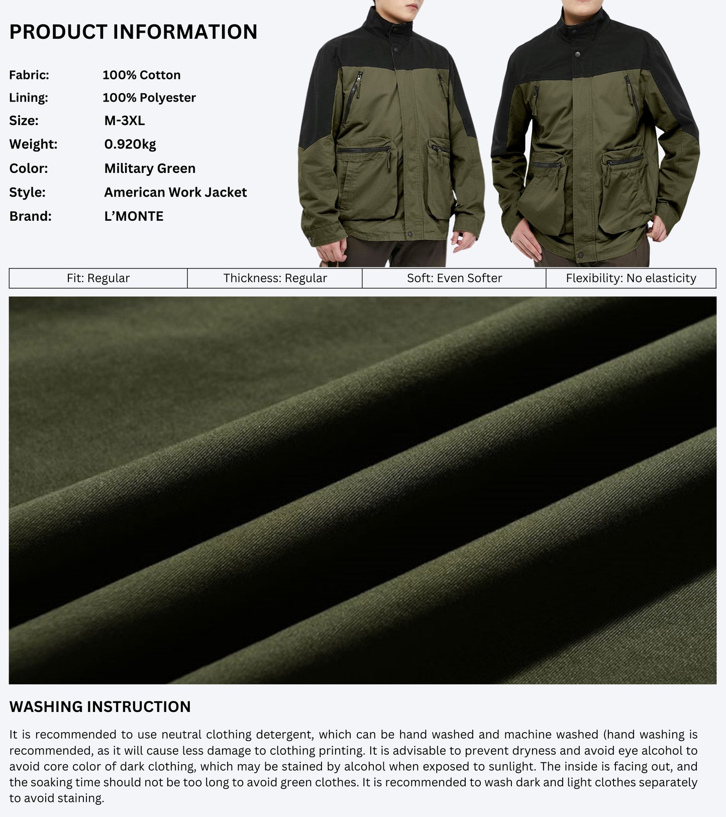 L'MONTE Men's Winter-Ready Army Green Cotton Jacket My Store